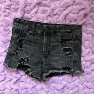 American Eagle Outfitters Black Distressed Denim Hi Rise Shortie Shorts